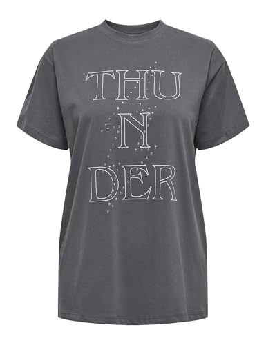 ONLY Damen Onldolla Life S/S Studs Top Box JRS T-Shirt, Magnet/Print:Thunder, M von ONLY