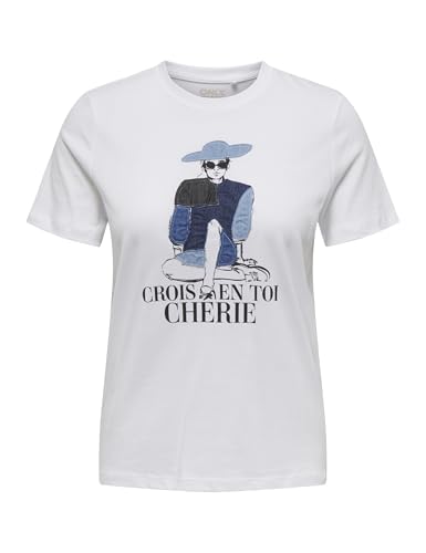 ONLY Damen Onlemma Life Reg S/S Lady Top Box JRS T-Shirt, Bright White/Print:Cherie, Large von ONLY