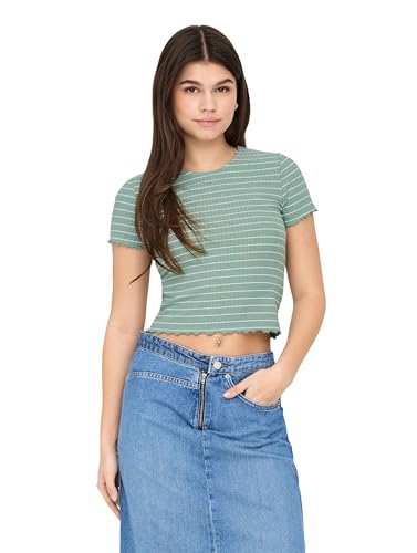 ONLY Damen Onlemma Stripe S/S JRS Cropped Top Mit O-Ausschnitt Und Kurzen Ärmeln, Jadeite, X-Small ONLY Damen Onlemma Stripe S/S JRS Cropped Top Mit O-Ausschnitt Und Kurzen Ärmeln, Jadeite, X-Small von ONLY
