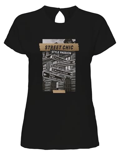 ONLY Damen Onlflora Res S/S Art Foil Top Box JRS T-Shirt, Black/Print:Street chic, Small von ONLY