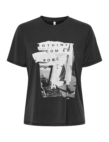 ONLY Damen Onlfree Life Reg S/S Leaf Top Box JRS T-Shirt, Black/Print:Nothing, Small von ONLY