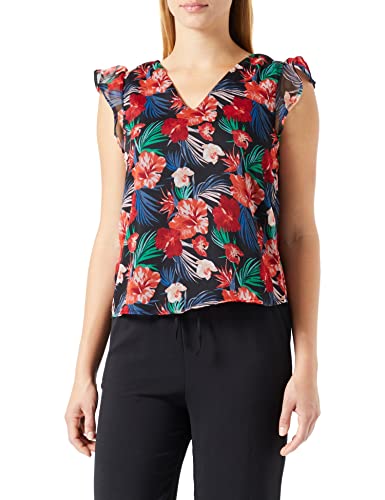 ONLY Damen Onlgabriella Fr S/S Frill Top Ptm, Black/Aop:tropical, M von ONLY