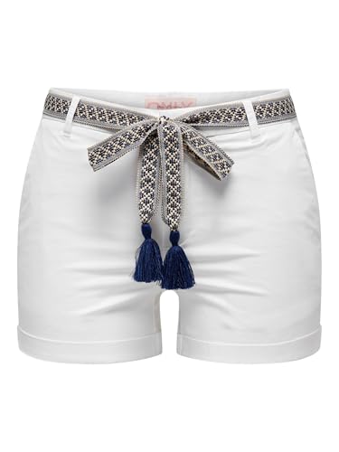 ONLY Damen Onlgeorgia Belt Shorts PNT, Bright White/Detail:Dress Blues/Oatmeal, XS von ONLY