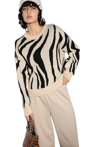 ONLY Damen ONLHAZEL LS O-Neck JQ KNT Pullover, Humus/Pattern:Black, Medium von ONLY