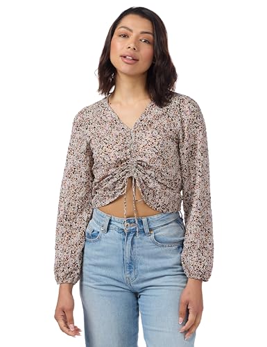 ONLY Damen Onlheidi L/S Ruching Wvn Noos Top, Cloud Dancer/Aop:heidi Flower, S EU von ONLY