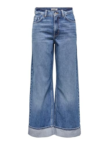 ONLY Damen Onlhope Hw Wide Fold Up DNM Cro Jeans, Medium Blue Denim, 32W x 30L von ONLY
