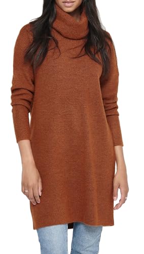 ONLY Damen Strickkleid Loose Fit Longsleeve Knit Kleid mit Langen Ärmeln ONLJANA Rollkragen Dress Pullover, Farben:Braun,Größe Damen:M von ONLY