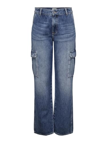 ONLY Damen Onljune High Waisted Cargo DNM MBD Dot Jeans, Medium Blue Denim, 26W x 30L von ONLY
