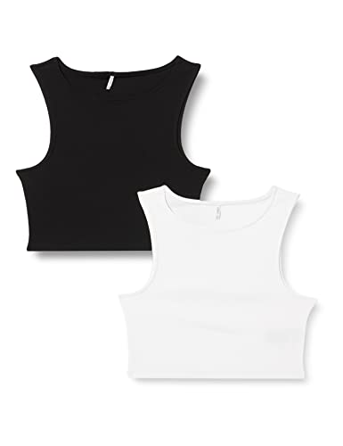 ONLY Damen Onlkenya Cropped S/L 2 Pack Nn Top, Schwarz, XL EU von ONLY