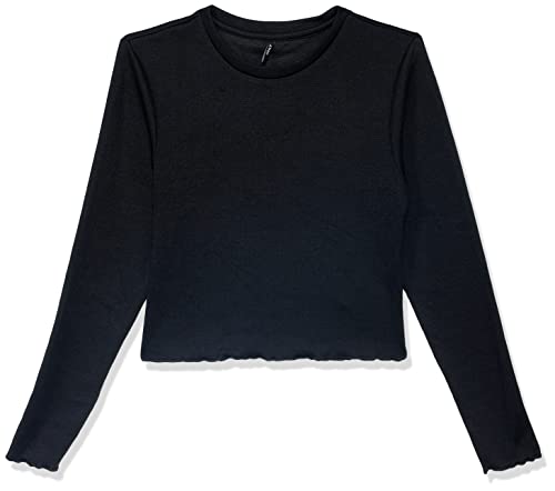 Damen Cropped Top Oberteil mit Rüschen Geripptes Longsleeve Einfarbiges Volant Shirt von ONLY