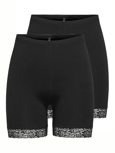 ONLY Damen Onllive Love Life LACE 2PACK JRS Shorts, Black, M (2er Pack) von ONLY