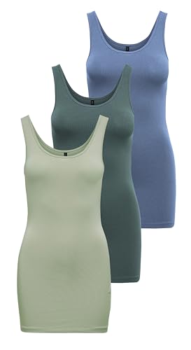 ONLY Damen Onllive Love Long Tank TOP 3er Pack Top für Frauen, Desert Sage/Balsam Green/China Blue, XXXL von ONLY