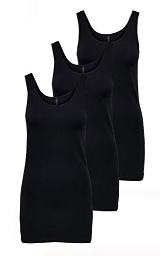 ONLY Damen Onllive Love Long Tank TOP JRS 3-PA, Black/+ 2 Black, XL von ONLY