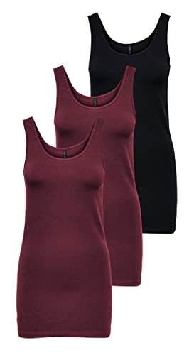 ONLY Damen Onllive Love Long Tank TOP JRS 3-PA, Black/+ 2 Port ROYAL, XL von ONLY