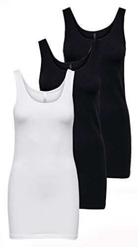 ONLY Damen Onllive Love Long Tank TOP JRS 3-PA, White/+ 2 Black, XS von ONLY