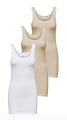 ONLY Damen Onllive Love Long Tank TOP JRS 3-PA, White/+ 2 Humus, M von ONLY