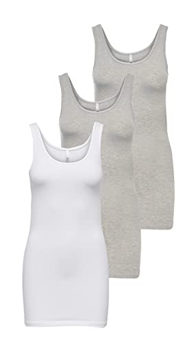 ONLY Damen Onllive Love Long Tank TOP JRS 3-PA, White/+ 2 Light Grey, XS von ONLY