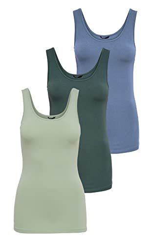 ONLY Damen Onllive Love Tank TOP 3-Pack, Desert Sage/Balsam Green/CHI, L von ONLY