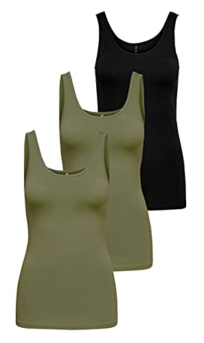 ONLY Damen Onllive Love Tank TOP JRS 3-Pack, Black/+ 2 Dusty Olive, L von ONLY