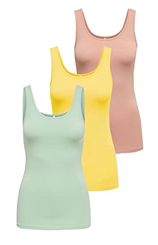 ONLY Damen Onllive Love Tank TOP JRS 3-Pack, Misty Rose/+ 1 Aqua Foam + 1 Y, XL von ONLY