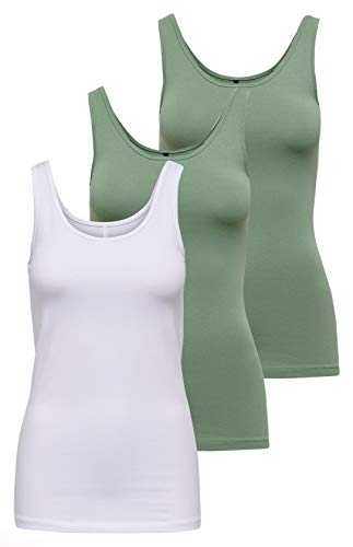 ONLY Damen Onllive Love Tank TOP JRS 3-Pack, White/+ 2 Chinois Green, XS von ONLY