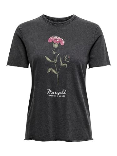 ONLY Damen Onllucy Reg S/S Top Jrs Noos, Black/Print:marigold Pink, S von ONLY