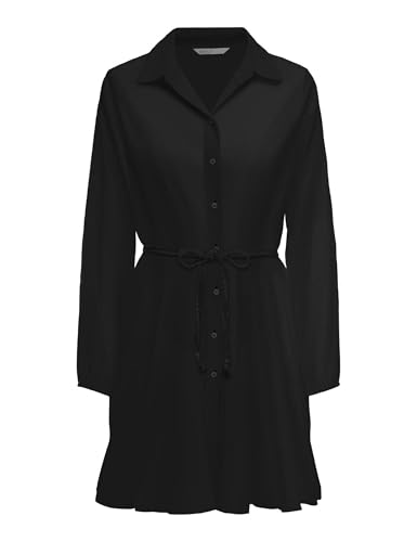 ONLY Damen Onllumina L/S Short Dress WVN Noos Kurzes Hemdkragenkleid Mit Elastischen Bündchen Für Den Sommer, Black, M von ONLY