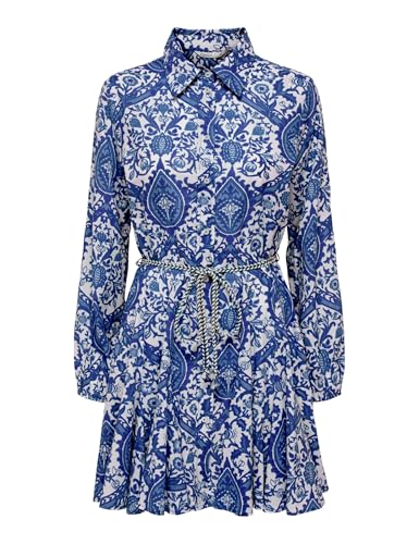 ONLY Damen Onllumina L/S Short Dress WVN Noos Kurzes Hemdkragenkleid Mit Elastischen Bündchen Für Den Sommer, Surf The Web, X-Large von ONLY