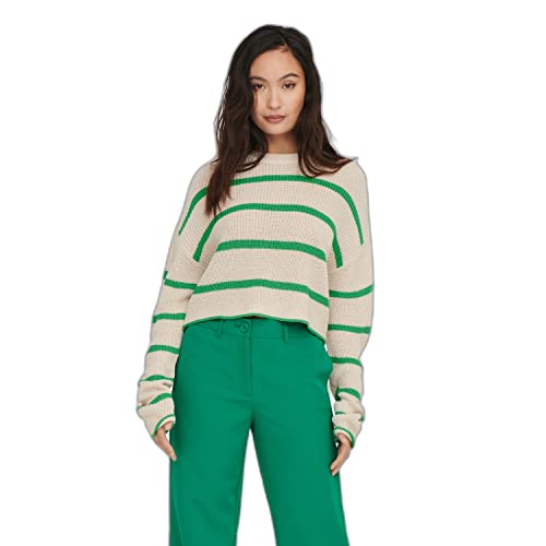 ONLY Damen Onlmalavi L/S Cropped Jumper Knt Strickpullover, Pumice Stone/Stripes:green Bee, M EU von ONLY