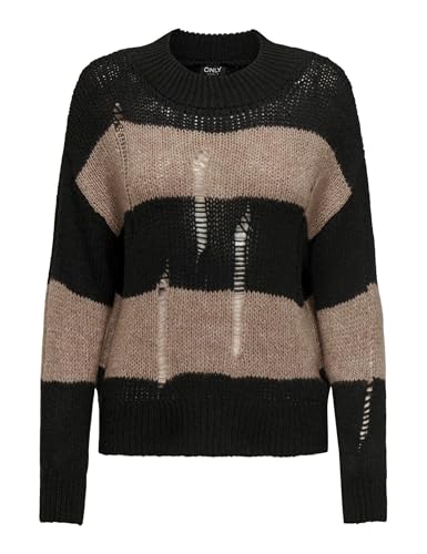 ONLY Damen Onlmaya Ls O-Neck Destroy KNT Pullover, Black/Stripes:Caribou, XS ONLY Damen Onlmaya Ls O-Neck Destroy KNT Pullover, Black/Stripes:Caribou, XS von ONLY