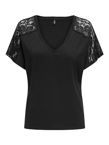 ONLY Damen Onlmoster S/S V-neck Lace Top Jrs, Schwarz, XS ONLY Damen Onlmoster S/S V-neck Lace Top Jrs, Schwarz, XS von ONLY