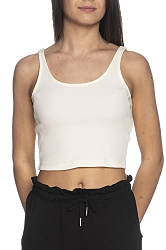 ONLY Damen Geripptes Crop Top | Kurzes Sleeveless Rundhals Oberteil | Bauchfrei Einfarbig ONLNESSA, Farben:Weiß, Größe:L von ONLY