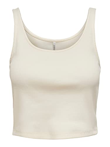 ONLY Damen Geripptes Crop Top | Kurzes Sleeveless Rundhals Oberteil | Bauchfrei Einfarbig ONLNESSA, Farben:Weiß, Größe:L von ONLY