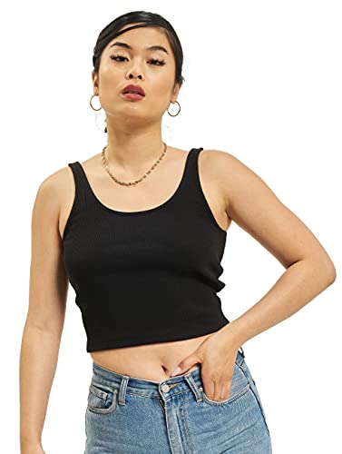 ONLY Damen Geripptes Crop Top | Kurzes Sleeveless Rundhals Oberteil | Bauchfrei Einfarbig ONLNESSA, Farben:Schwarz, Größe:L von ONLY