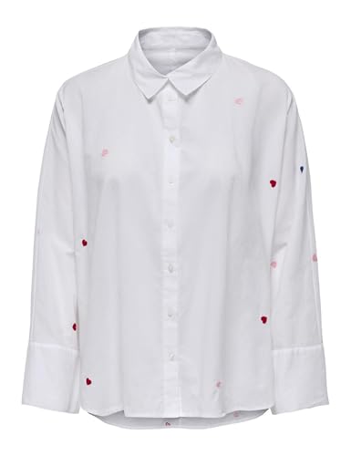 ONLY Damen Onlnew Lina Grace Ls Emb Shirt Noos WVN Knopfverschluss Box Fit Hemd Mit Langen Ärmeln, Bright White, Small von ONLY