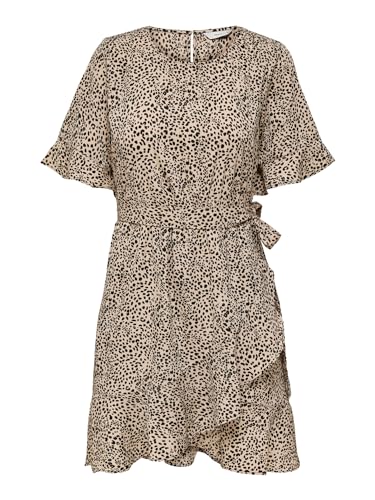 ONLY Damen Onlnew Olivia S/S Short Wrap Dress Wvn, Silver Mink/Aop:lina Small Leo, L von ONLY