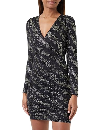 ONLY Damen Onlnew Pella L/S Wrap Foil Dress Jrs, Black/Detail:drizzling Dots Gold, M von ONLY