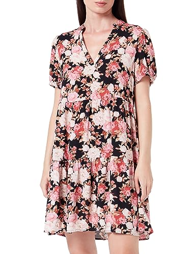 ONLY Damen Onlnova Life S/S THEA Dress AOP PTM Kleid, Black/AOP:Ay Peony Blossom, Small von ONLY