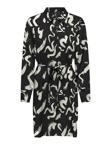 ONLY Damen Onlnova Life Vis L/S Shirt Dress Kleid, Black/AOP:587 Yoko, Small von ONLY