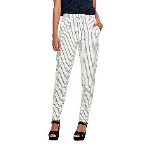 ONLY Damen Onlpoptrash Easy Rush Stripe PNT Noos Hose, Mehrfarbig (Cloud Dancer Stripes:Black), W/L30(Herstellergröße:XL) von ONLY