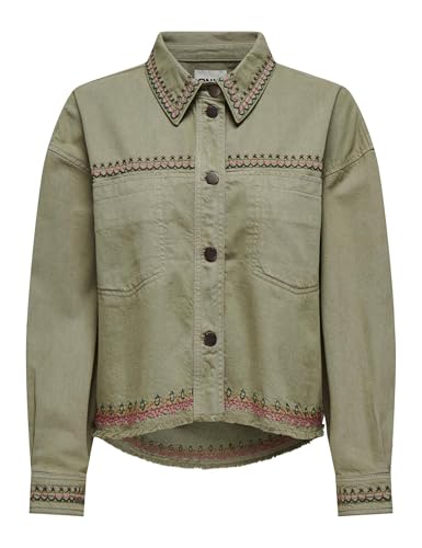 ONLY Damen Onlprime L/S Emb Shacket PNT Hemdjacke, Grün, L von ONLY