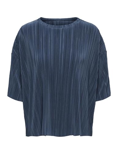 ONLY Damen Onlravenna S/S Plisse Top Noos JRS Feminines Oberteil Mit O-Ausschnitt Und Kurzen Ärmeln, Regular Fit, Vintage Indigo, L von ONLY