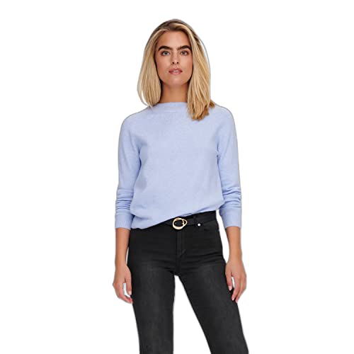 ONLY Damen Basic Strickpullover | Einfarbiger Knitted Stretch Sweater | Langarm Rundhals Shirt ONLRICA, Farben:Hellblau, Größe:38 von ONLY