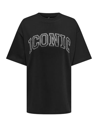 ONLY Damen Onlriri S/S Stones Top Box JRS T-Shirt, Black/Print:Iconic, Large von ONLY