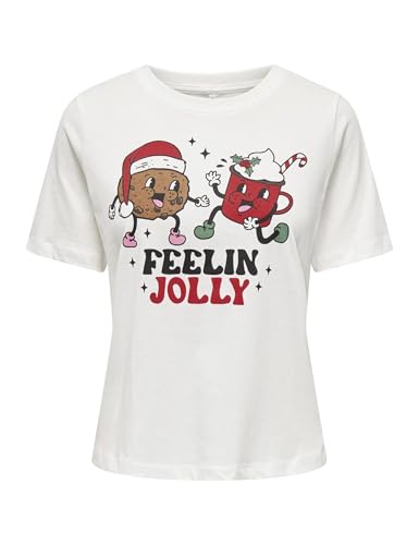 ONLY Damen ONLROSIE S/S TOP Box Xmas JRS T-Shirt, Cloud Dancer/Print:Xmas Jolly, XS ONLY Damen ONLROSIE S/S TOP Box Xmas JRS T-Shirt, Cloud Dancer/Print:Xmas Jolly, XS von ONLY