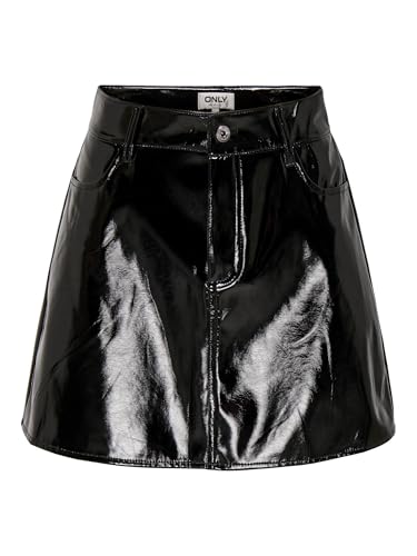 ONLY Damen ONLSAVITA HW Vinyl Skirt PNT Rock, Black, S von ONLY