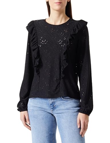 ONLY Damen Onlsmilla L/S Frill Top JRS Langarmshirt, Black, Small von ONLY