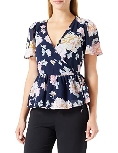 ONLY Damen Onlstar Life Fia S/S Wrap Top Ptm Bluse, Night Sky/AOP:Star Garden Flower, 3XL EU von ONLY