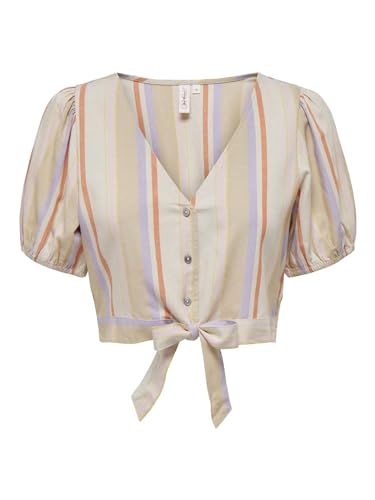 ONLY Damen Onltine Knot Button Top WVN Shirtbluse, Whitecap Gray/Stripes:Pruple + Orangepeel+ Irish C, L EU von ONLY