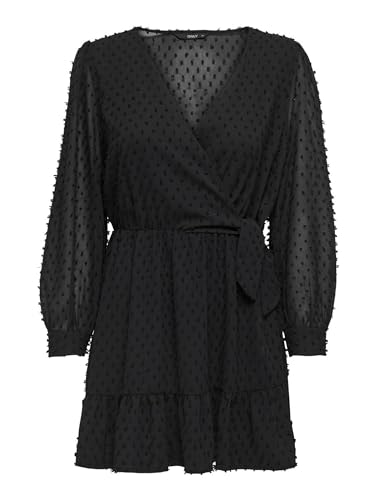 ONLY Damen Onltiva L/S Dobby Fake Wrap Dress Wvn, Schwarz, S von ONLY